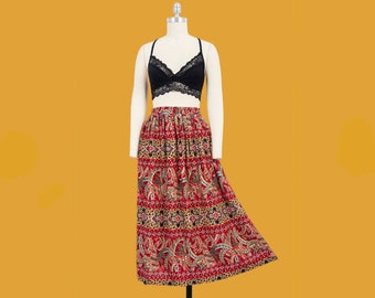 vintage 90s plus size cheetah & ethnic floral print festival skirt size 18