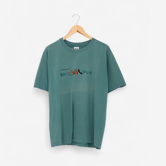 vintage 90s green up north michigan single stitch animal t-shirt size x-large