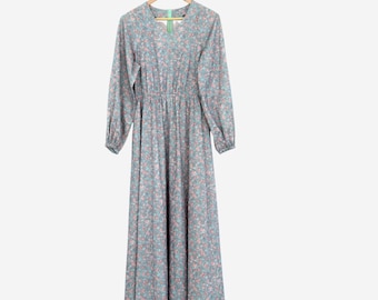 vintage 70s green floral bohemian prairie maxi dress size small