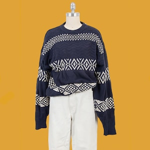 vintage 90s navy blue southwestern knit pullover coogi like grandpa sweater size x-large