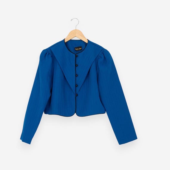 Vintage 90s Blue Pinstripe Crop Blazer, Stuart Alan, Size Medium