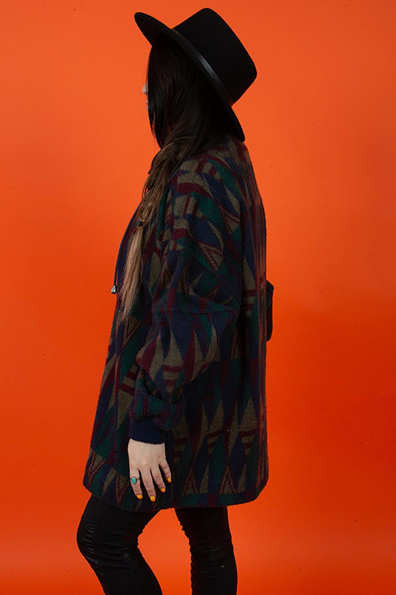 vintage oversized tribal print fleece jacket vintage 1990s boho bohemian hippie fleece pullover