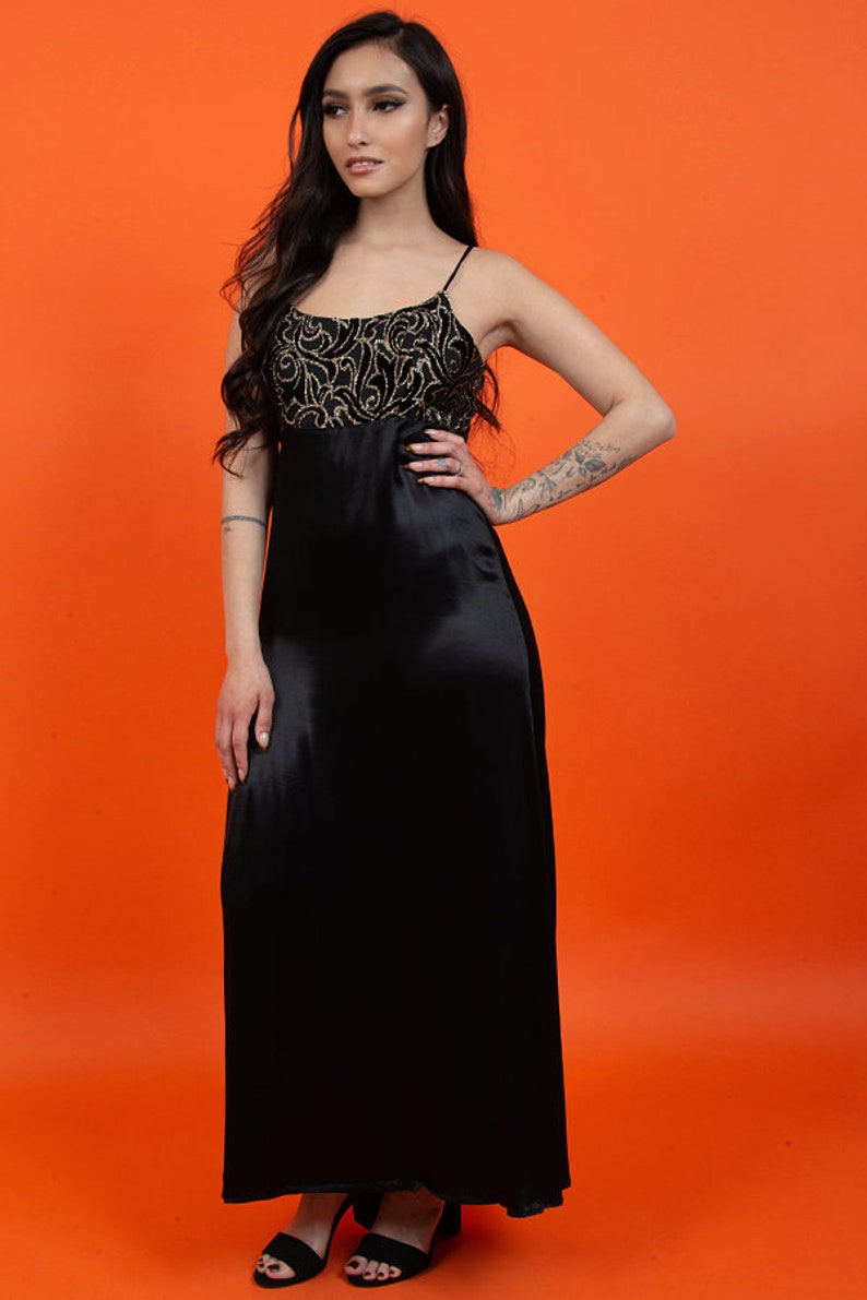 vintage black spaghetti strap evening dress by eminance vintage 90s black party dress size small