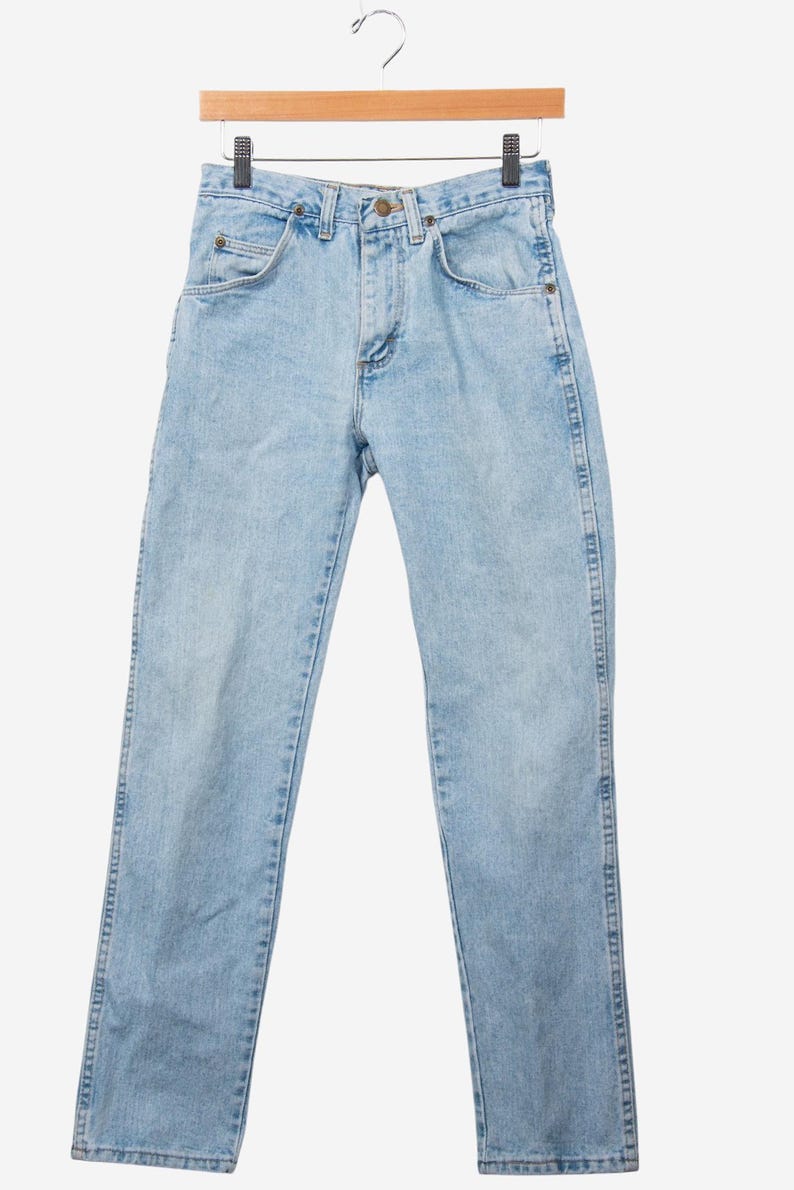 vintage 90s red label light blue denim wrangler jeans 28" waist image 2