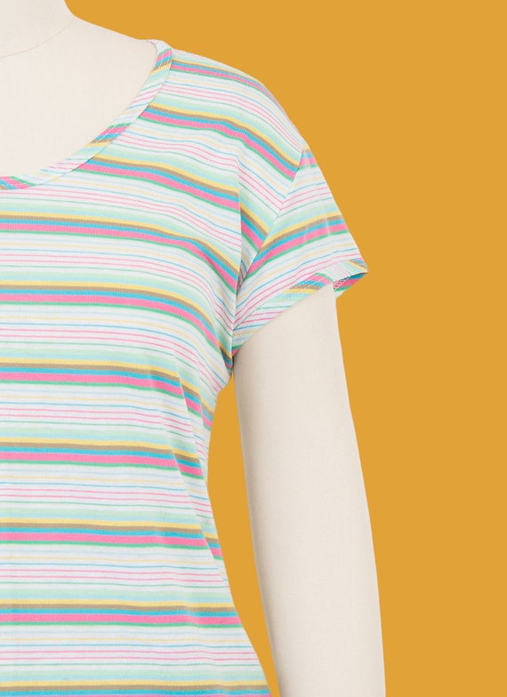 vintage 70s pastel color striped short sleeve shi… - image 4