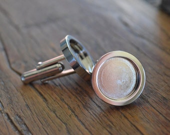 Silver Coloured Cuff Link AND Glass Domes. 2 PAIRS + 15mm Glass Dome. DIY Cuff Links. Make Your Own. Jewellery Supplies Australia.
