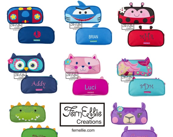 FREE Shipping, Personalized Stephen Joseph PENCIL POUCH, Pencil Case, New Designs, Llama/Mermaid/Ladybug/Airplane/Cat/Shark/Owl/Dino
