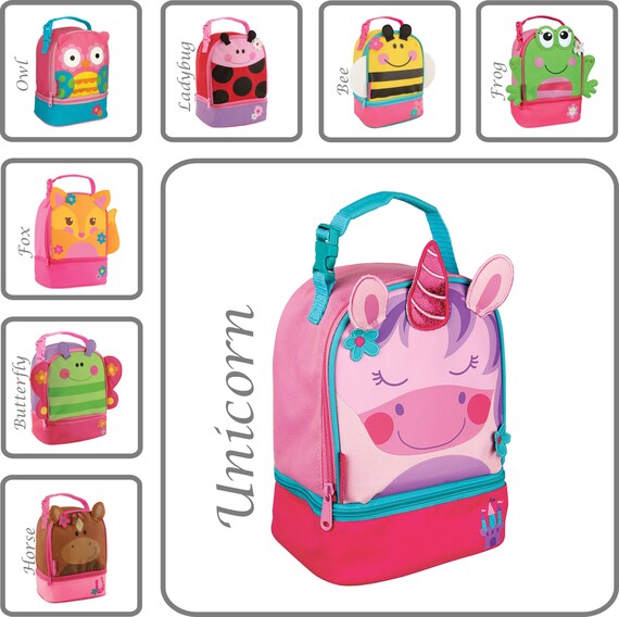 Personalized Lunch Box, Stephen Joseph, Monogram Lunch Pals, Fox, Owl, Horse, Unicorn, Ladybug, Cat, Butterfly, Bee, Frog, Lunch Bag