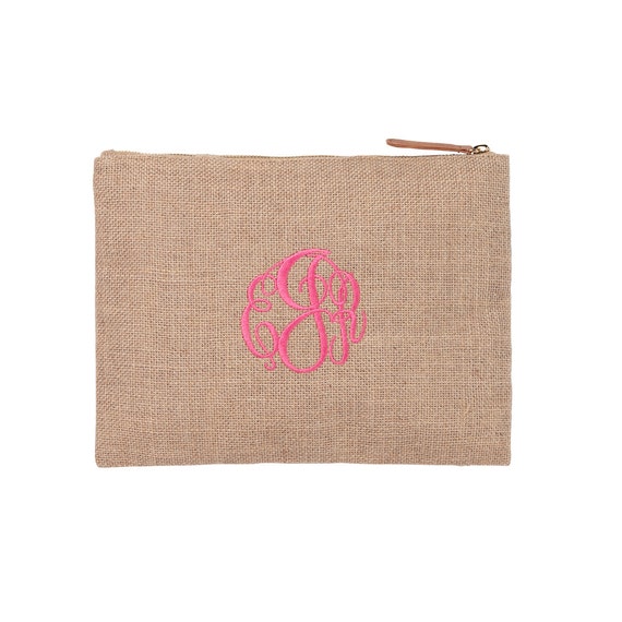 Personalized Burlap Pouch, Makeup Bag, Monogrammed Bags. Embroidery Bags, Bridesmaid Gift, Shower Gift, Wedding, Bridal Party