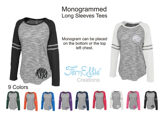 Monogrammed Long Sleeves Tees, *Monogrammed T-Shirts*, Personalized T-Shirts, *Bridesmaids Gifts*, Embroidered T-Shirts.