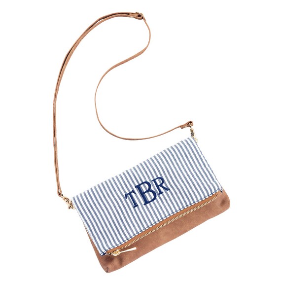FREE MONOGRAM Crossbody Purse, Wristlet, Monogramed purse, wristlet, Bride, Bridesmaid, Gift, Multifunctional purse, Seersucker Purse