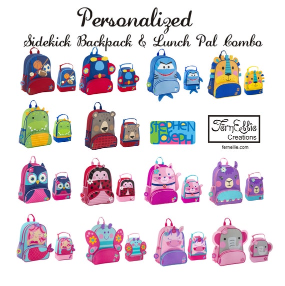 Back to School Personalized Stephen Joseph Sidekick Backpack and Lunch Pal Combo, Monogrammed Kids Backpack, Kids Lunch Box.