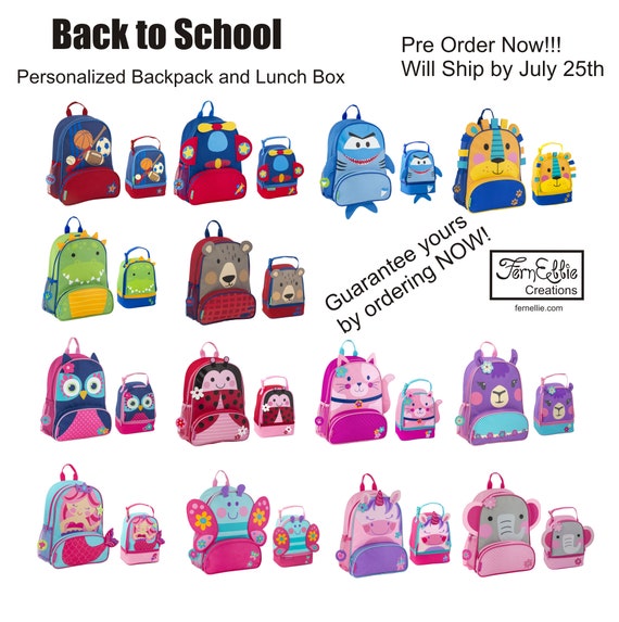 PRE-ORDER NOW Ships out by Jul 25th *Personalized* Stephen Joseph Sidekick Backpack and Lunch Pal Combo, Kids Backpack, Kids Lunch Box.