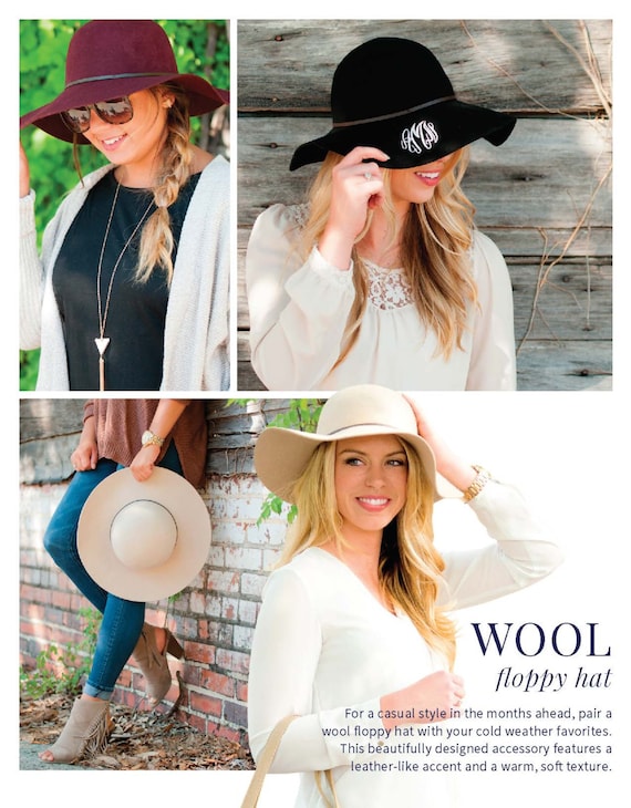 Wool Floppy Hat, Sun Hat, Fall Monogrammed Hat, Personalized Hat, Bridal Party, Bridesmaid Gift, Wedding, Winter Hat, Summer Hat.