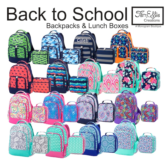 Monogrammed Backpack and Lunch Box, Personalized Backpack, Lunch Box, Back-to-School, Various Designs