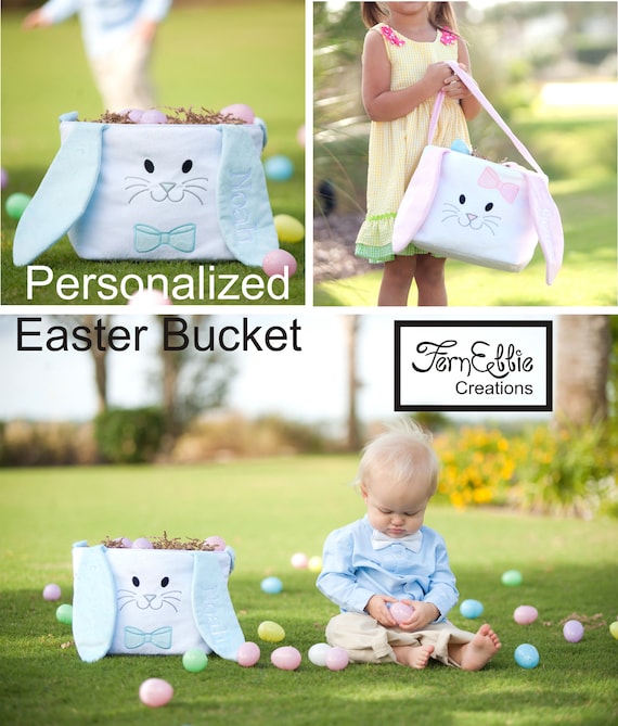 Easter Bucket Bunnny Ears, Hippity Hoppity Easter Bucket, Personalized Easter Basket, Monogrammed Easter Basket