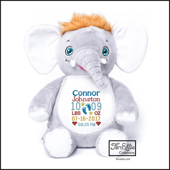 OLLIEPHANT the ELEPHANT Personalized Cubbies, Stuffed Animal Gift, Birth Stats, Monogrammed Gift, Personalized Teddybear* Plush Toys*