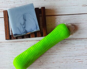 mesh soap sack, nylon soap saver, gently exfoliating soap sleeve, soap sleeve to make soap last longer, soap pouch, soap scrubby