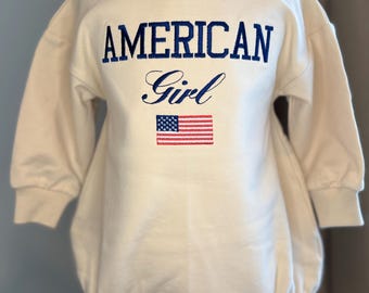 Organic Cotton American Girl Patriotic Romper | Embroidered Flag Sweatshirt Outfit, 12-18 month