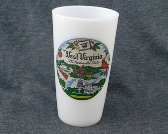 Vintage Hazel Atlas West Virginia The Panhandle State Souvenir Tumbler Collectable HA Milk Glass 1960s