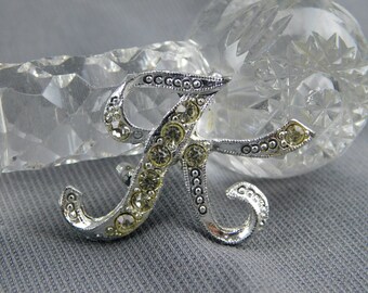 Vtg 70s 80s Dark Blue Name Letter Initial /'K/' Brooch