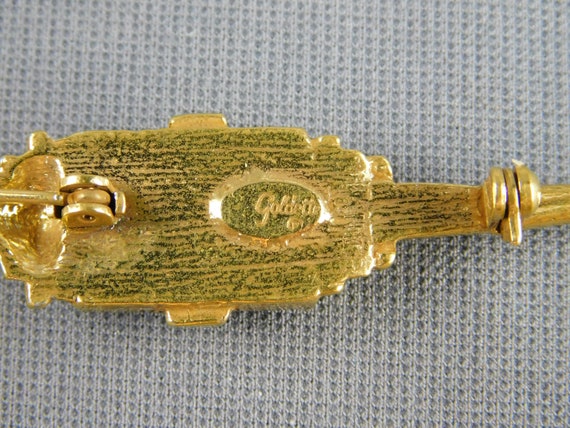 Signed Goldette Lantern Pin Brooch Gold Tone and … - image 4