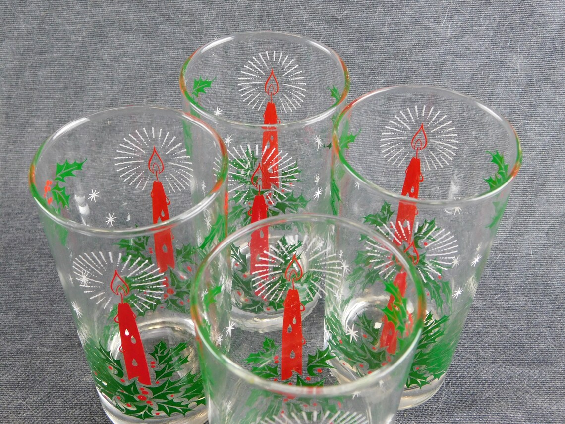 Set of 4 Christmas Candle Tumblers with Holly Berries Etsy