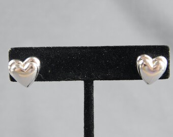 Avon Silver Tone Heart Pierced Earrings Posts Studs Stepped 9/16" Wide by 9/16" Tall - Designer, Valentine's, Love, Bride, Wedding