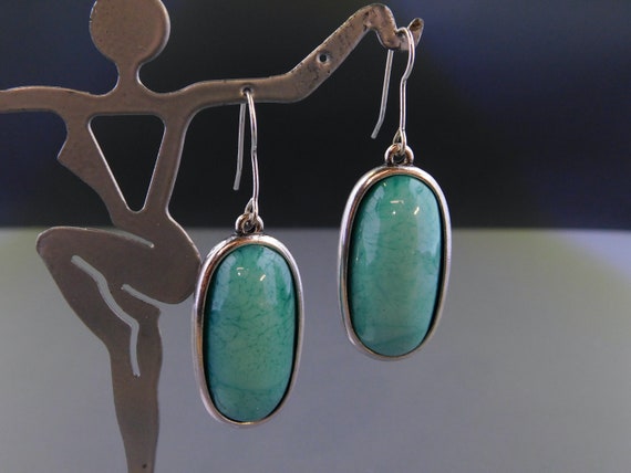 Silver Tone and Faux Turquoise Pierced Wire Earri… - image 1