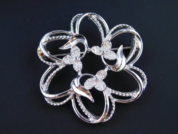 Sarah Coventry Floral Pin Brooch Silver Tone Bran… - image 2