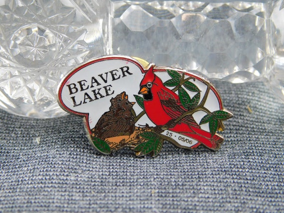 Beaver Lake, New York Cloisonne Enamel Lapel Scat… - image 1