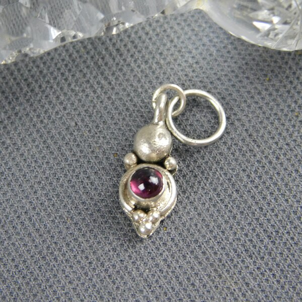 Genuine Garnet and Sterling Silver Petite Pendant Vintage 1.75 Grams, 1" Long, 1/4" Wide - Girl's, Tiny