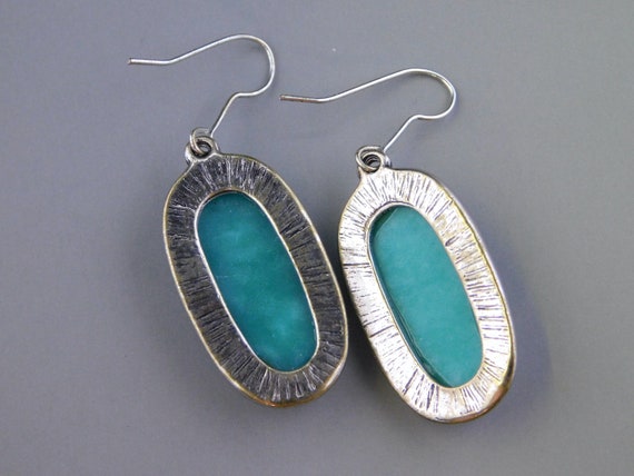 Silver Tone and Faux Turquoise Pierced Wire Earri… - image 4