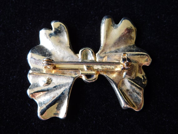 Vintage Stylized Bow Pin Brooch Gold Tone High Qu… - image 3