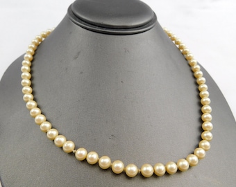 Good Quality Faux Pearl Necklace Unsigned Knotted Cream Off White 31-1/4" Long 6mm Pearls - Wedding, Bridal, Vintage, Hidden Clasp, Nice