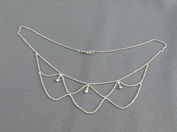Sterling Silver Diamond Cut Ball Necklace Draped … - image 2