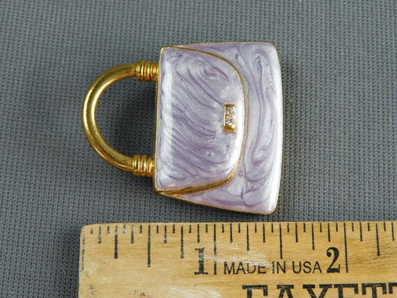 Unbranded Enameled Purse Pin Gold Tone with Purpl… - image 3