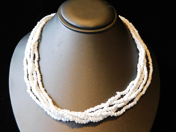 White Glass Angle Cut Irregular Bead Necklace Uns… - image 1