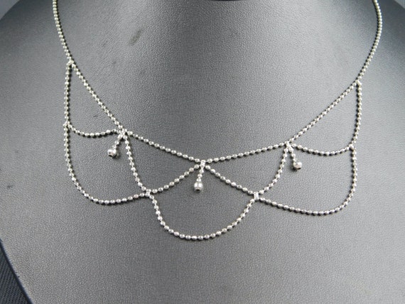 Sterling Silver Diamond Cut Ball Necklace Draped … - image 1