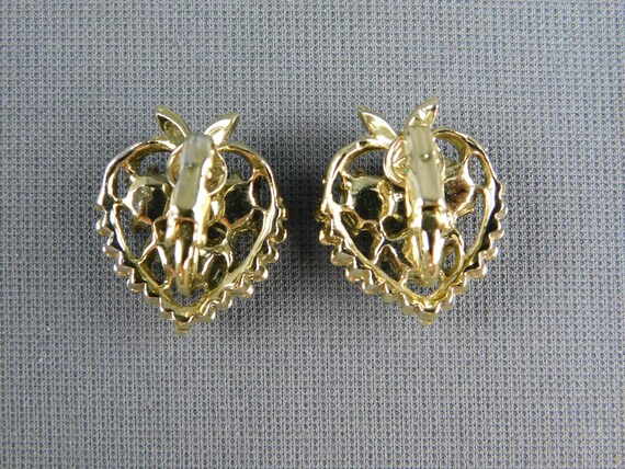 Stylized Apples Heart Shaped Gold Tone Earrings A… - image 3