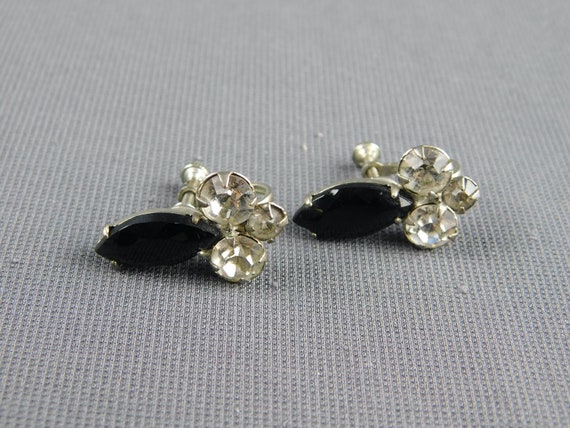 Great Pair of Clear and Black Rhinestone Screw Ba… - image 2