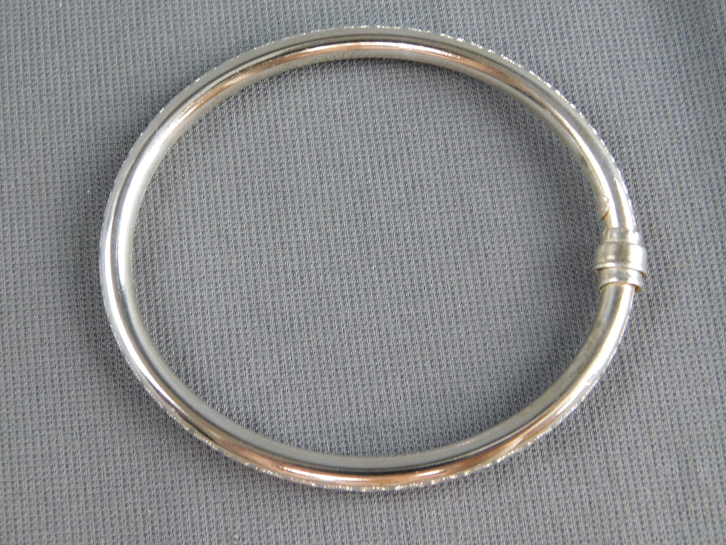 Greek Key Design Sterling Silver Hinged Bangle Bracelet by