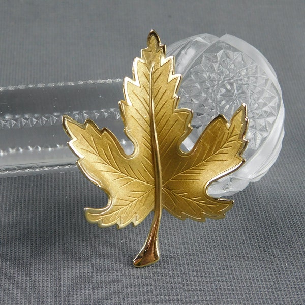 Gold Tone Maple Leaf Pin Brooch Unsigned Matte Center Polished Edges Vintage 1-3/4" Wide by 2-3/8" Long - Autumn, Sugar Maple, Canada