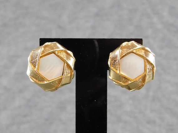 Pierced Gold Tone and Shell MOP Pierced Earrings … - image 1