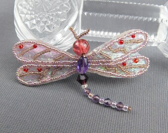 infraorder Anisoptera /Winged Insect Jewelry DragonFly Brooch/Amethyst Glass Rhinestone &  Lilac Crystals Pin/ Gold Tone Bug /Odonata