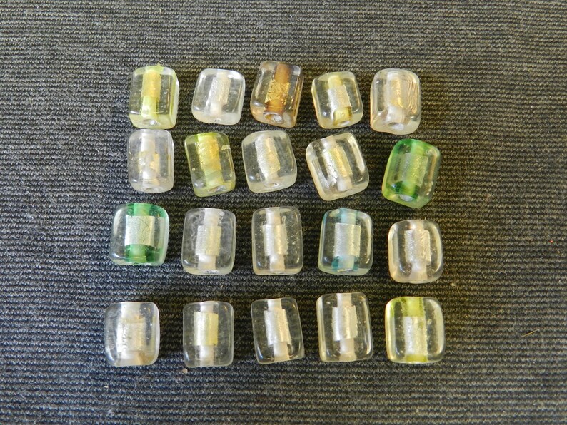 Clear Green Blue 12mm Handmade Yellow Set of 20 Multicolored Silver Foil Cube Lampwork Glass Beads Amber White