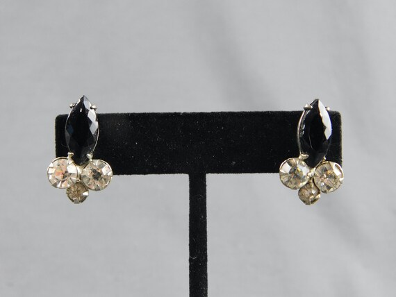 Great Pair of Clear and Black Rhinestone Screw Ba… - image 1