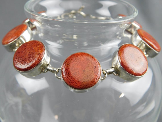 Fossil Coral and Sterling Silver Adjustable Toggle Bracelet Stabilized 21.38 Grams 7 8 Long 9 16 Wide Round Circular Etsy Canada