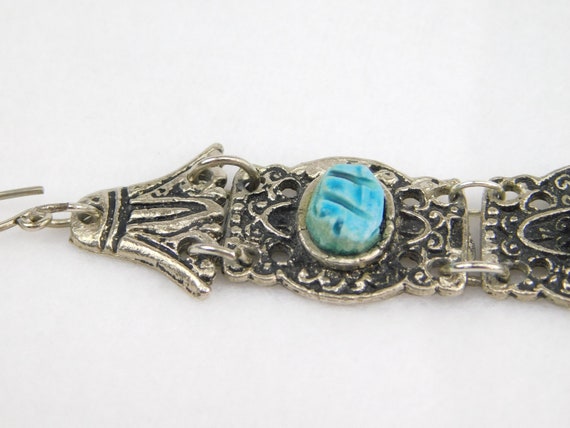 Egyptian Revival Bracelet Silver Tone Faux Turquo… - image 3