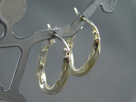 Sterling Silver Twisted Hoop Pierced Earrings Vin… - image 1